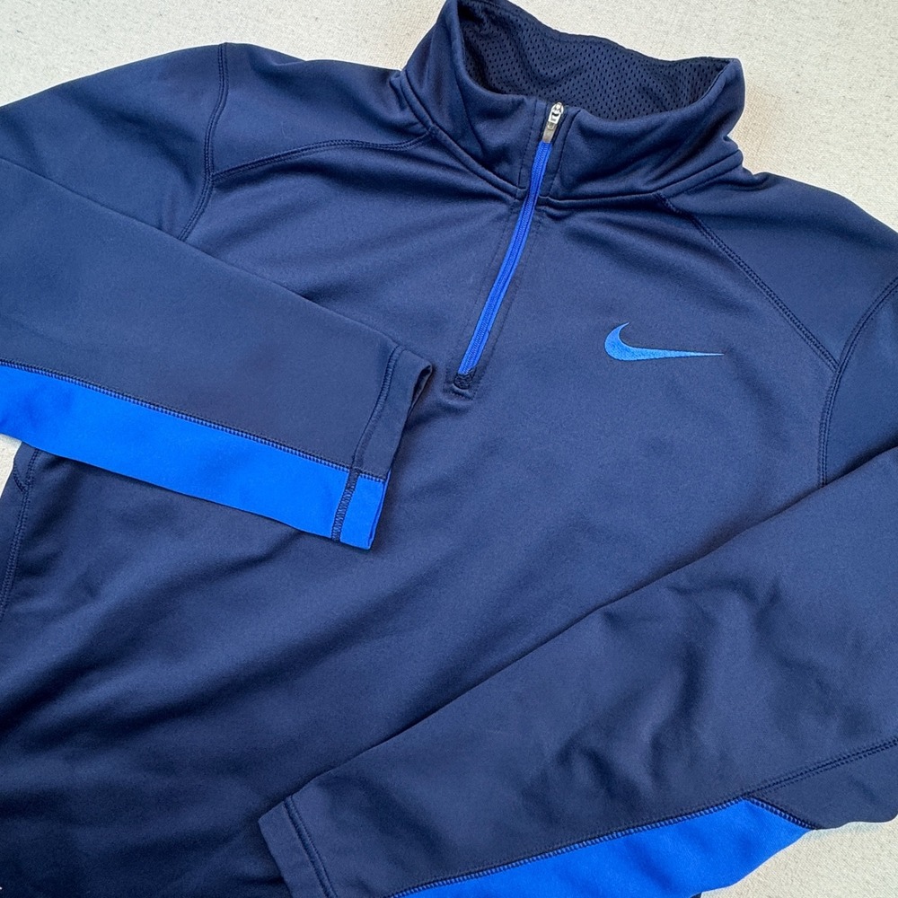 Nike Mens Therma-FIT Quarter Zip Pullover Size Large  Navy Blue Fleece Jacket